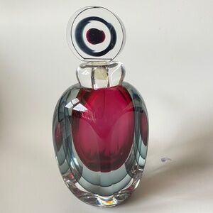 Vintage MURANO Perfume Bottle: Sommerso Effect, Etched "Luigi Onesto" Signature